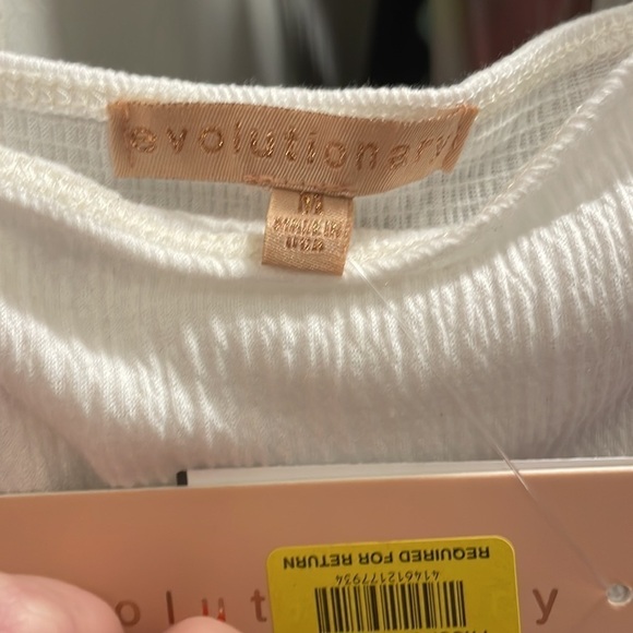 Evolutionary crop top womens medium white seersucker mesh sleeves off shoulder - Picture 3 of 4